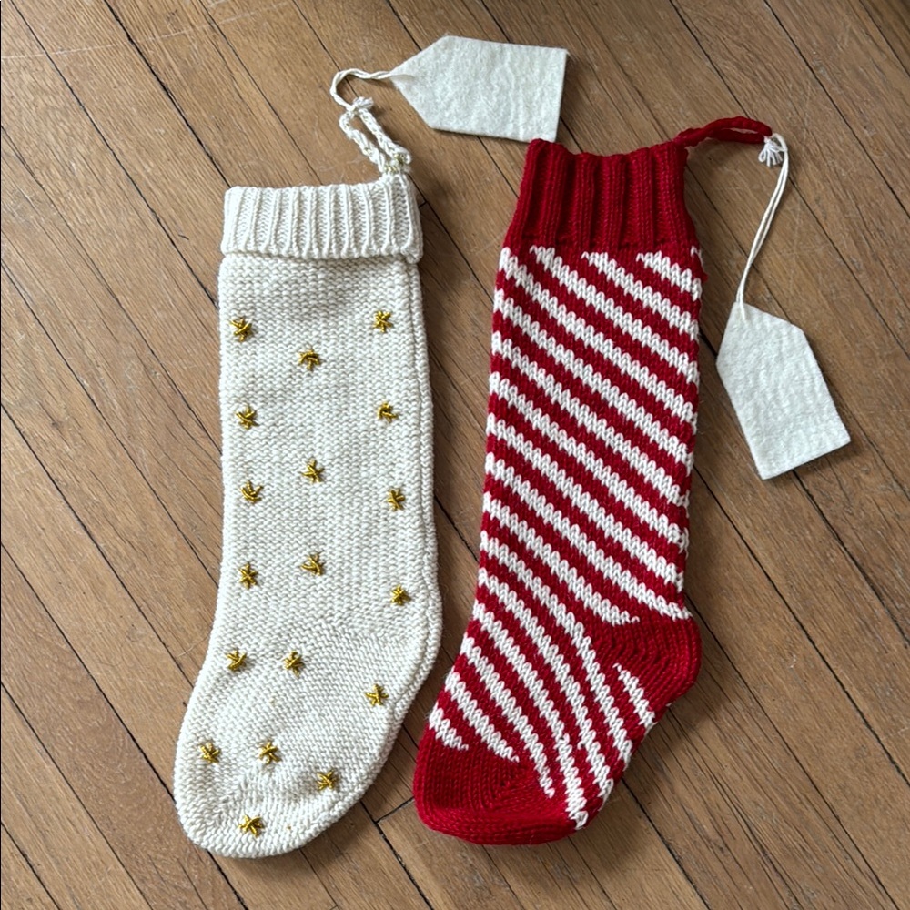 West Elm Vintage Looking Knit Christmas Stockings Set of 2